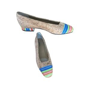 Vaneli Multi Color‎ Stripe Cap Toe Cork Ballet Low Heel Shoes Women's Size 9M